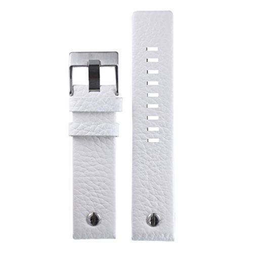 28mm Men's Oversized Watch Bands Extra Wide Replacement Straps Wrinkled White Leather with Rivet
