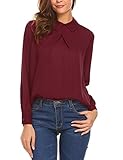 SummerRio Women's Long Sleeve Collared Pleated Solid Chiffon Blouse Top Shirts