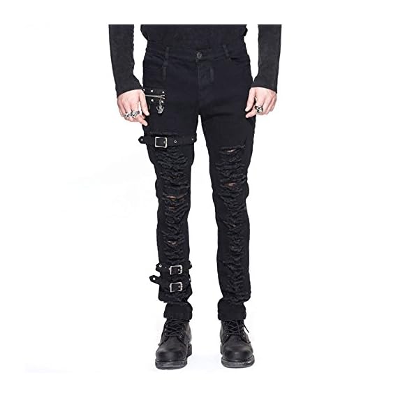 Devil-Fashion-Punk-Men-Black-Hole-Pencil-Pants-Gothic-Steampunk-Mens-Casual-Skinny-Long-Trousers-XL-Black