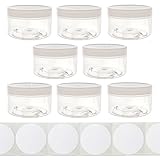4 Ounce Slime Glue Putty Storage Jars (8 Pack) with Labels - Clear Empty Wide-Mouth Plastic Containers with White Lids for DIY Slime Making