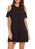 PrinStory Women's Summer Cold Shoulder Ruffle Sleeves Shift Dress