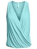 LE3NO Womens Draped V Neck Sleeveless Top with Stretch