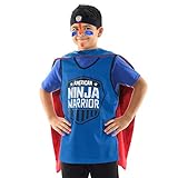 American Ninja Warrior Costume Set – Deluxe Version - Headband, Blue Jersey, Face Paint, Reversible Cape