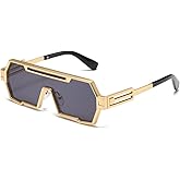 Junsika Retro Steampunk Sunglasses for Men Fashion Cool One Piece Irregular Metal Frame Sunglasses