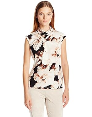 Women's S/l Printed Top W/ High Neck