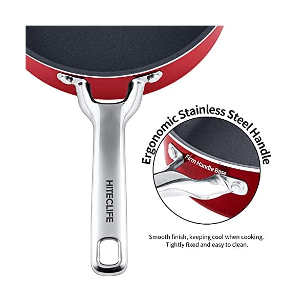 HITECLIFE Saute Pan with Lid, 3.2L Nonstick Jumbo Cooker with Induction Base, Stainless Handle Steel Aluminum Deep Frying Pan, Heat Evenly, PFOA-Free, Red