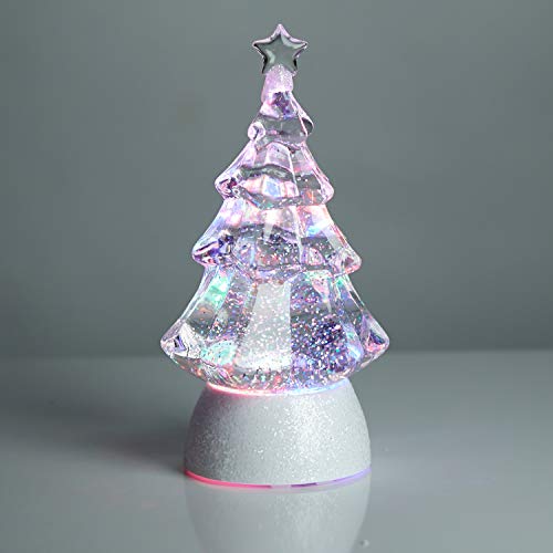 ReLive 8.5" Glitter Christmas Tree - Light Up Snow Globe Decor - White
