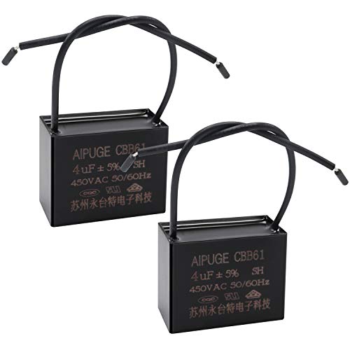 Tnisesm 2Pcs Ceiling Fan Capacitor CBB61 4uF 450V AC 2 Wire for Motor Start Run Capacitor TN-CBB61-4: Industrial & Scientific