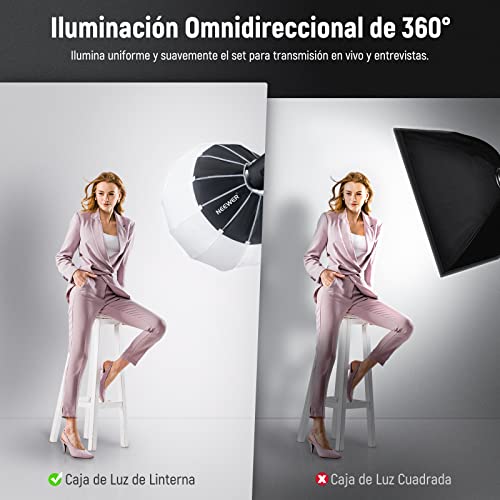 NEEWER 26"/65cm Softbox Linterna con Liberación Rápida Un Paso,Difusor Luz 360° con Faldón,Montura Bowens para CB60 CB100 CB150 Luces Video, Compatible con Aputure 600d Amaran 60x Godox SL60W,NS90L