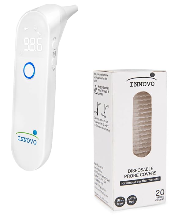 Innovo iE100B Digital Ear Thermometer, Fever Alert Device and Disposable Probe Covers Bundle