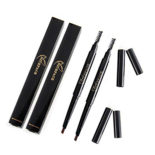 Eyebrow Pencil 2 Packs, NiceFace Waterproof Smudge-proof Automatic Eye Brow Makeup Kit with Eyebrow Brush, Coffee & Dark Brown (set#1)