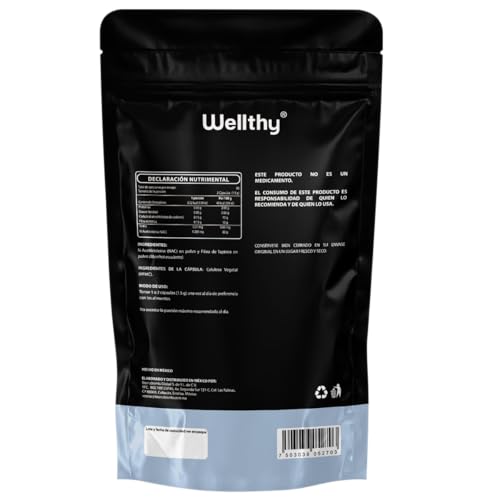 Wellthy NAC N-Acetilcisteína 180 Cápsulas. 1200mg por Porción, VCaps Cápsulas Veganas, Bottle Free.