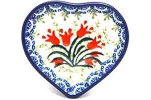 POLISH POTTERY GALLERY Polish Pottery Tea Bag Holder - Heart - Crimson Bells