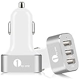 Car Charger, 1byone® 3-Port 5.1A(2.1A 2A 1A) Aluminum Panel Rapid USB Car Charger for iPhone 6 6 Plus iPhone 5/5s/5c iPhone 4 4S iPad 1 2 3 iPad mini iPad Air iPod 5th iPod classic iPod nano iPod touch Samsung Galaxy Smartphones Tablets Android Smartphones Tablet and More Digital Devices with 5V Input [White & Silver] [ONE Year Warranty] This Is a Must Have for Road Trips! Look at the Top-rated Reviews! This is the Best Car Charger at the Lowest Price! Look No Further! This is the Real Deal! Just Give It a Try!