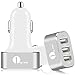 1byone 5.1A / 25.5W 3-Port USB Car Charger, Safety Protection for Apple and Android Devices, Silver & White