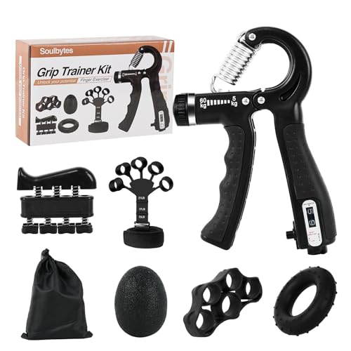 Ejercitador de mano 6 en 1 Fortalecedor de dedos y agarre con pelota, Hand gripper Finger exerciser Ejercicio de antebrazo Entrenador de fuerza para deportes de palma y antebrazos y dedos