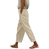 BIRW 2026 Summer Women Cotton Linen Pants Casual High Waist Comfy Lightweight Gauze Pants with Pockets Loose Trousers