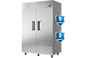 KICHKING 2 Door 49 Cu.Ft Commercial Refrigerator Dynamic Cooling OmniSmart Temperature Control 33℉~41℉ Stainless Steel Reach In 6 Shelves 54" W Commercial Refrigerator LED Light Digital Thermostat