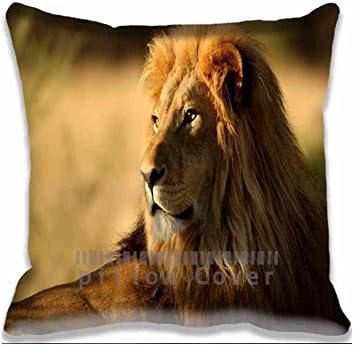 Home Decorative Cotton and Polyester Throw Pillow Cover Lion On Afternoon Pillowcase with Hidden Zipper Closure 18x18inch for Living Room,Sofa,Bed