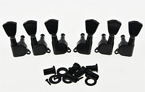 KAISH Black Guitar Tuners Tuning Keys Machine Head w/ Tulip Button for Les Paul or Acoustic Guitar