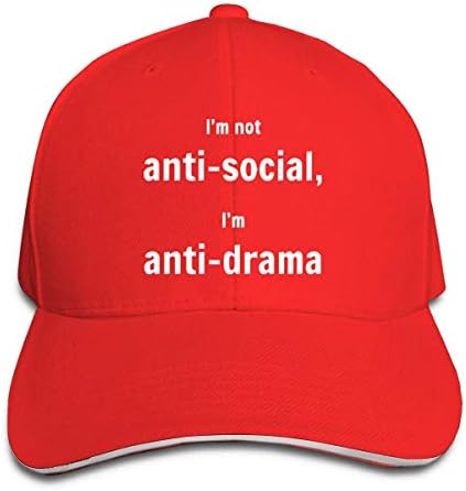 ShixiaoCC Adult Unisex Funny I'm Not Antisocial I'm Anti Drama Adjustable Sandwich Baseball Caps Hats for Men's&Women