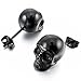 INBLUE Men's Stainless Steel Stud Earrings Black Skull