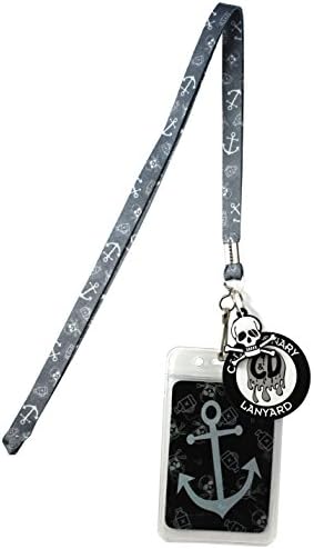 Lanyard with Charm Grey Nautical Anchor Skinny Lanyard with Rubber Charm