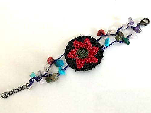 Flower Crochet Black Red Green Purple Blue Beaded Bracelet