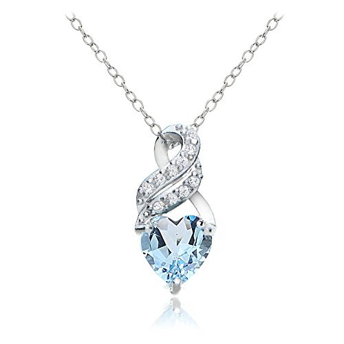 Sterling Silver Blue Topaz and White Topaz Heart Double Twist Necklace