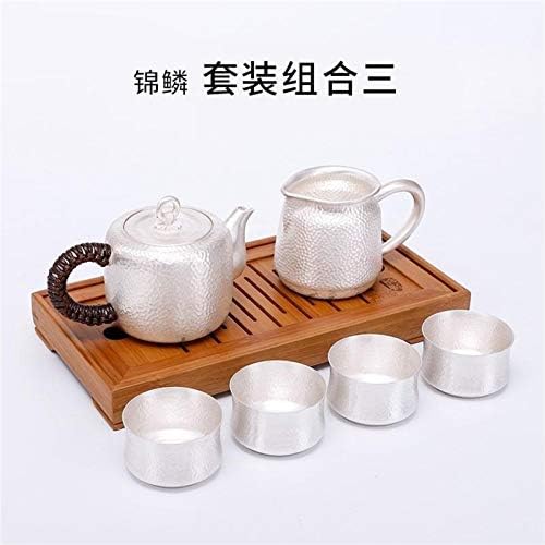 人気ブランド 茶器 スターリングシルバー999ティーセット手作りメタルティーポットティーカップケトル家庭カンフーティーセットコンプリートセットシルバー Hongjie Hou Color Piece 747g Size Set フリー 6