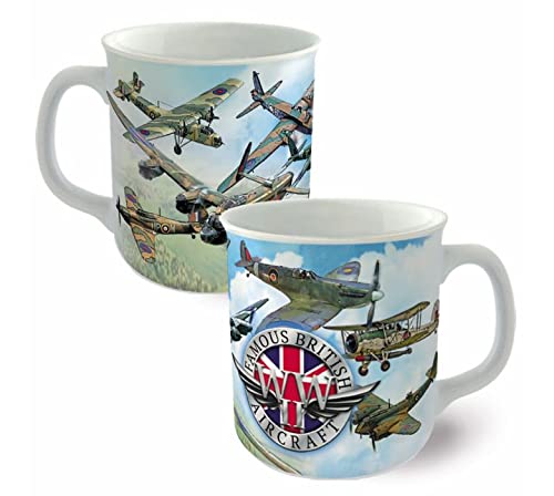 Paranoid Fish Famous British Aircraft of WW2 Mug Spitfire Lancaster Hurricane Ceramic Mug