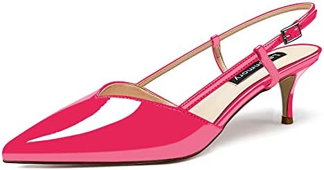 red leather kitten heel shoes