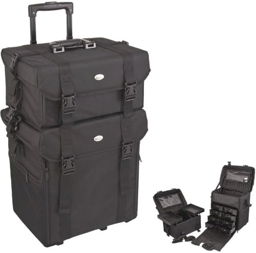2-in-1 All Black Soft_Sided Professional Rolling Makeup Case with Drawers - CCNR02