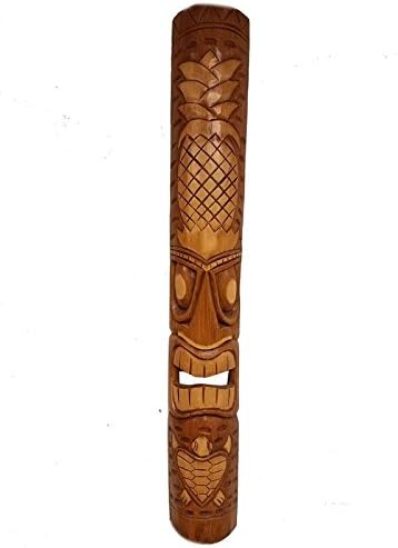 All Seas Imports Exquisite Detailed 39.5" Handcarved Natural Style Pineapple &Turtle Wood Tiki Mask