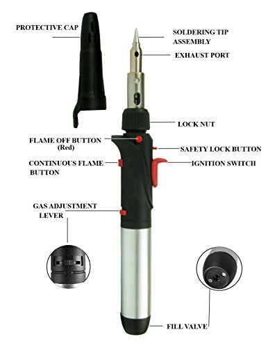 EAGems Butane Soldering Iron Torch, a Multipurpose Solder Station Kit with Welding and Hot Knife Tool Accessories - Set has 7 tips and is Self-Igniting with Adjustable Flame - Gas Not Included
