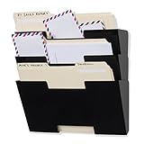 Wallniture Lisbon Wall File Holder Organizer - 3 Tier Modular Stackable Design - Wall Hanging File Folders Letter Size - Multi-Purpose Magazine Rack Wall Mounted Display, Metal Steel, Black