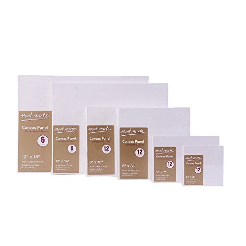 Mont Marte Canvas Panel 6 Pack, 12 X 16 inches, Canvas Panel Boards Great for Students to Professional Artists