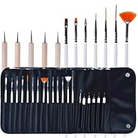 TinaWood 20PCS Professional Nail Art Brush Set Liner Pens Striping Brushes Tool Kit For Short Strokes, Details, Blending, Elongated Lines With Storage Bag