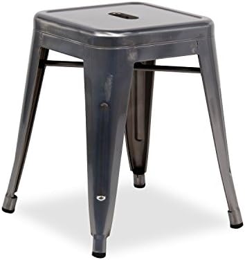 Nicer Furniture Set of 4- Tolix Style Backless Metal Industrial Stack Stool 18" High- Metallica Cafe Stool- Gunmetal