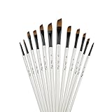 Acrux7 Art Paint Brush Set 12pcs Angular for Oil, Watercolor, Acrylic, Craft, Nail, Face Painting