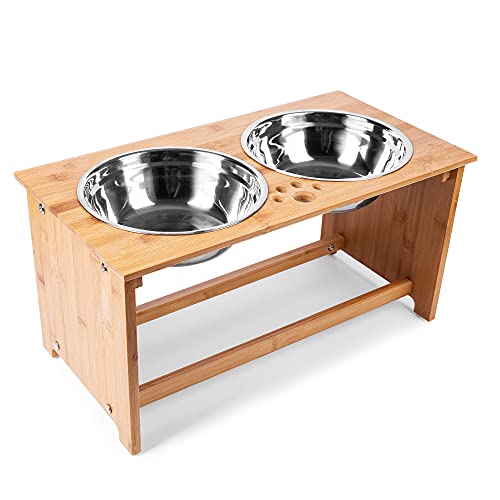 Zento Deals Elevated Bowls Dog and Cat Pet Feeder Raised Bamboo Stand