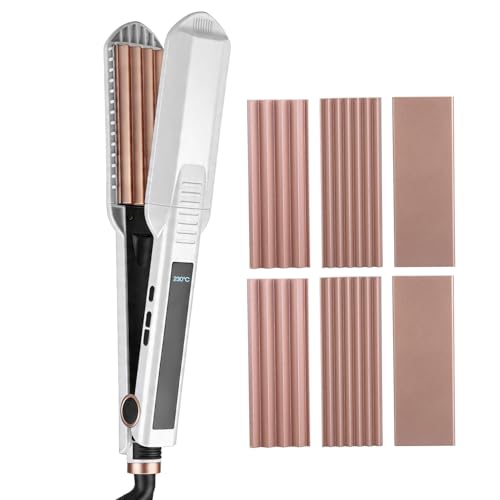 Planchas del Pelo Ceramic Crimp 3 in 1, Cerámica Anti-Estática, 6 Temperatura Ajustables 130-230 ℃, Calentamiento Instantáneo, Rizador Pelo Ondas Para Crear Volumen y Textura