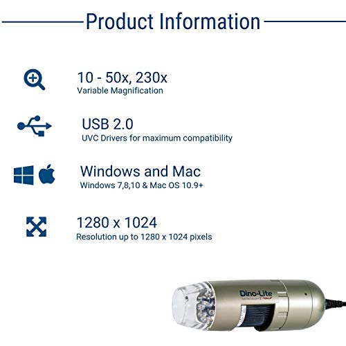 Microscopio digital usb dinolite am4111t 1.3mp, 10x 50x,