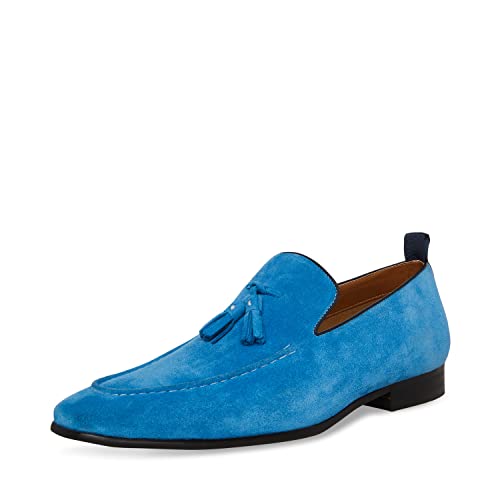 Steve Madden Men's Edwidge Tassel Pointed Toe Loafer, Blue Suede, 7 M at Amazon