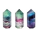 SUNYIK Natural Fluorite Gemstone Self Standing 6 Facet Single Point Healing Figurine Sphere Pack of 3