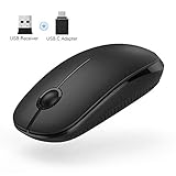 Wireless Mouse, Vssoplor 2.4G Slim Mute Portable Silent Computer Mice with USB Receiver and Type-C Adapter for Notebook, PC, Laptop, Computer, MacBook-Black