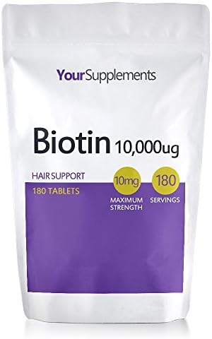 Your Supplements – Biotin 10,000 mcg – Maximum Strength Hair and Nail Support -180 Tablets