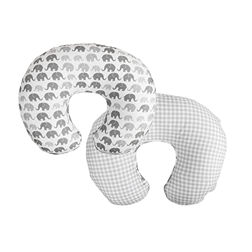 Boppy Nursing Pillow Cover Premium , Gray Elephants Plaid, Soft