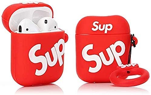 M7 Airpods Headphone Carrying Case Storage Bag Pouch for Apple Airpods Cute 3D Soft Silicone Cover Fun Cool Keychain Design Skin Fashion Cases for (Sup Red)