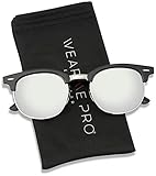 WearMe Pro - Clubmaster Style Sunglasses Retro Mirror Lens Sunglasses (Black / Mirrored Silver, 48)